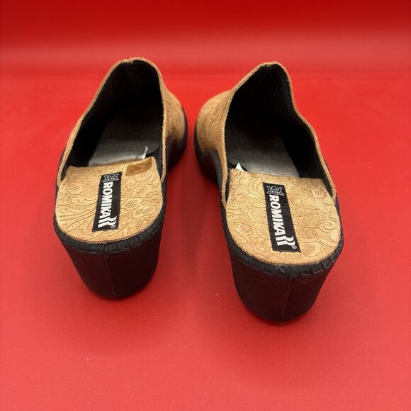 NEW ROMIKA Brown Leather Floral Design Slip On Mules Womans size 39/8 - Picture 4 of 7